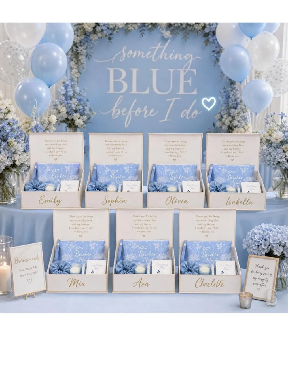 Bridesmaids Cosmetic Pouches- Blue and White with Handle